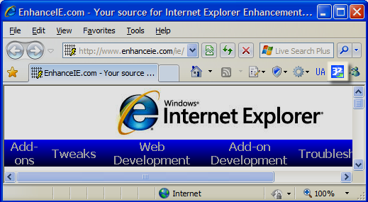 IE Toolbar with x64 button highlight